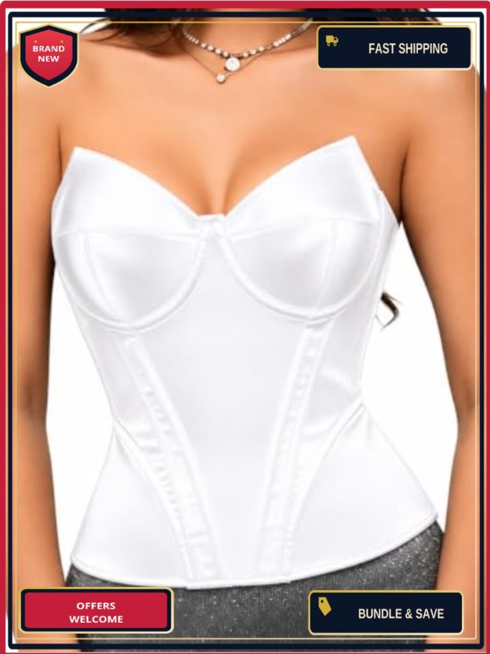 Strapless Satin Bustier Corset Top Lace Up Boned Going Out